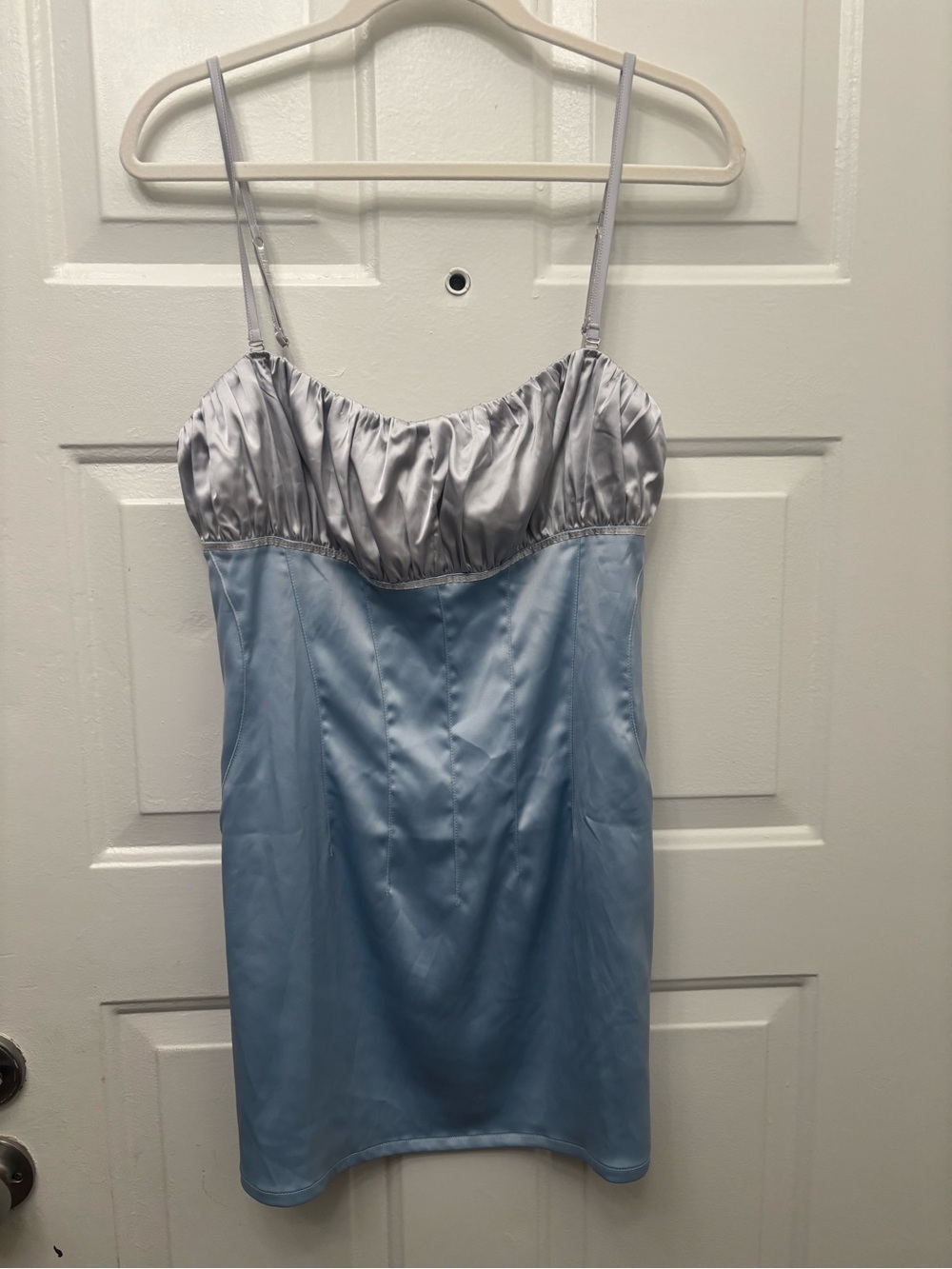 I.AM.GIA Two-Tone Satin Slip Dress in Light Blue and Silver